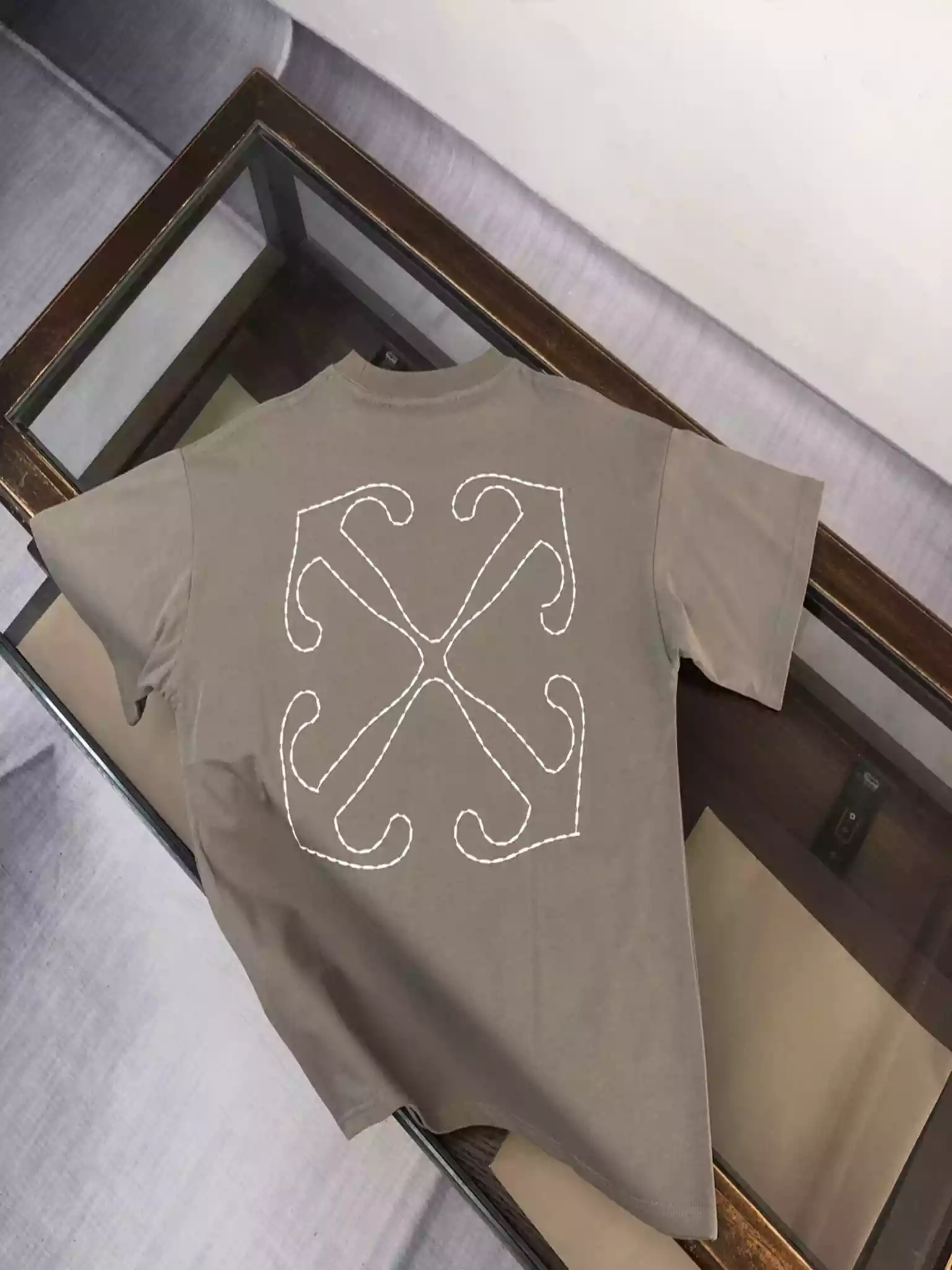 Off-White Beige Logo Stitch T-shirt - OWS031 Off-White Beige Logo Stitch T-shirt