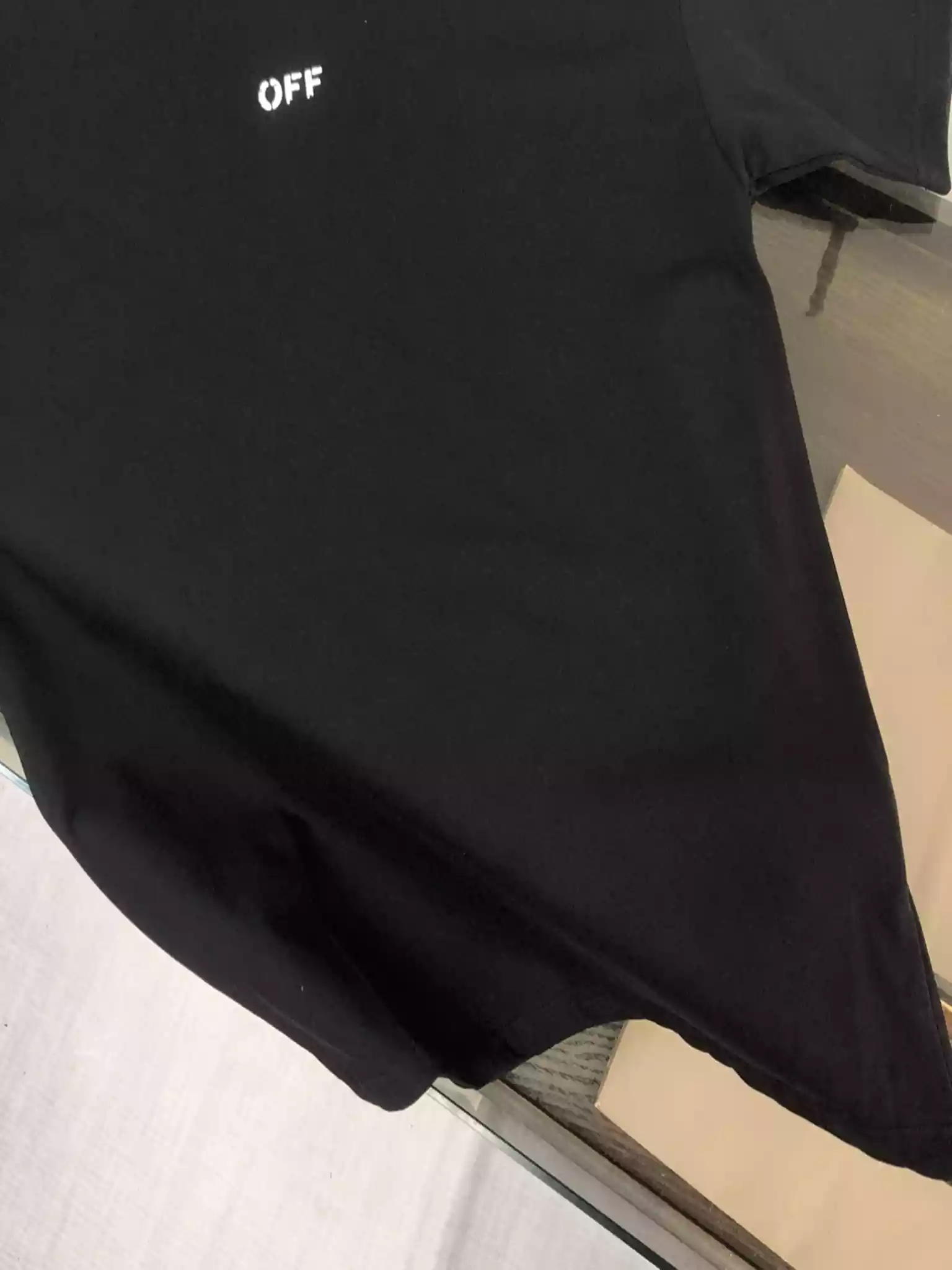 Off-White Black Logo Stitch T-shirt - OWS032 Off-White Black Logo Stitch T-shirt