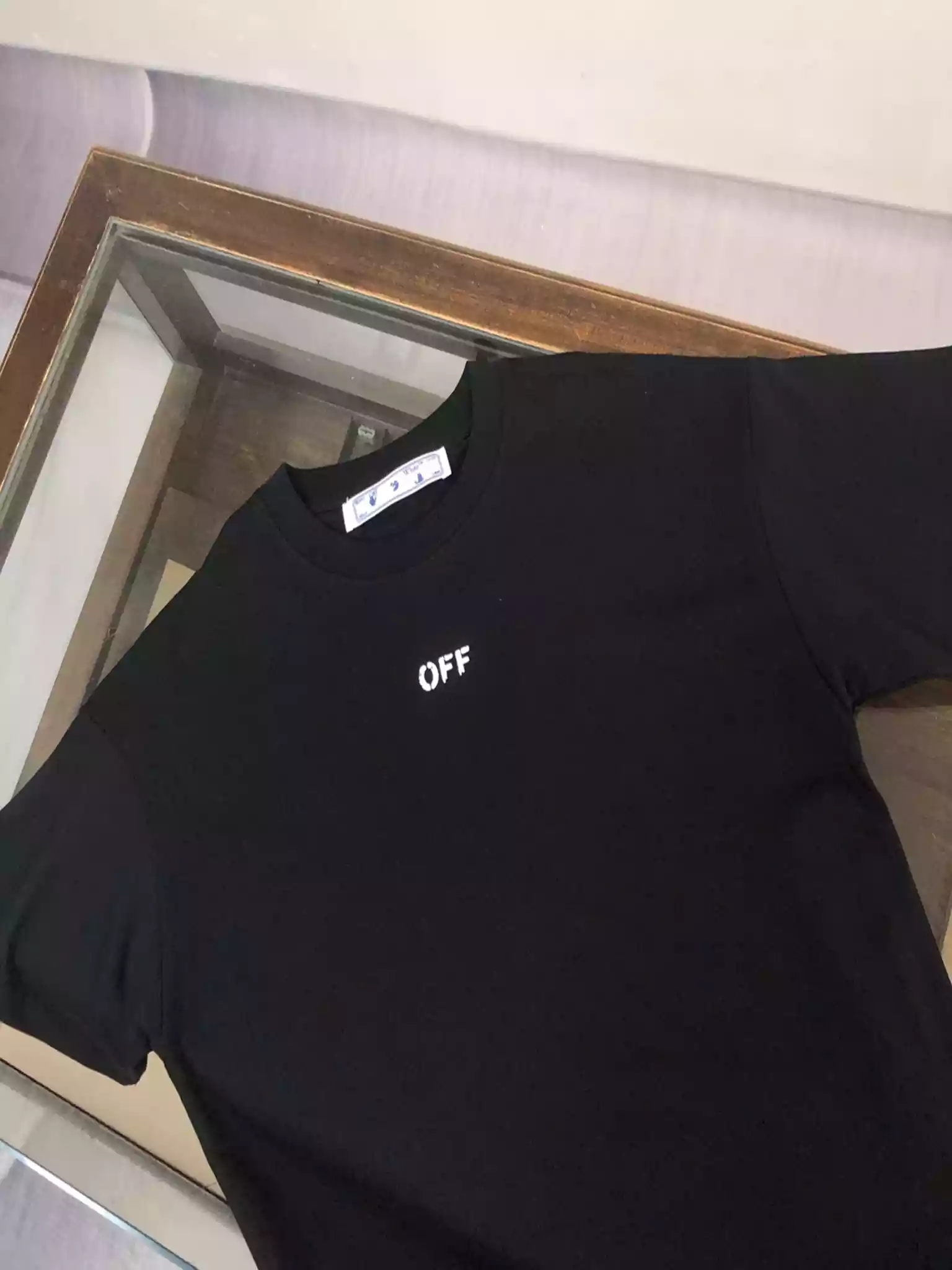 Off-White Black Logo Stitch T-shirt - OWS032 Off-White Black Logo Stitch T-shirt
