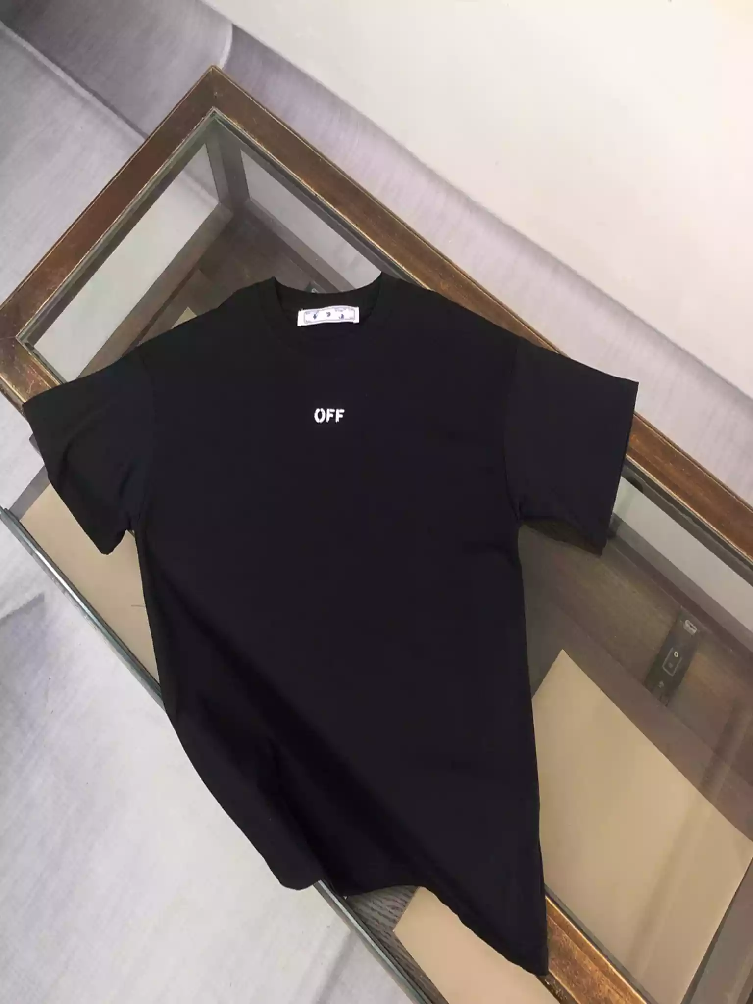Off-White Black Logo Stitch T-shirt - OWS032 Off-White Black Logo Stitch T-shirt