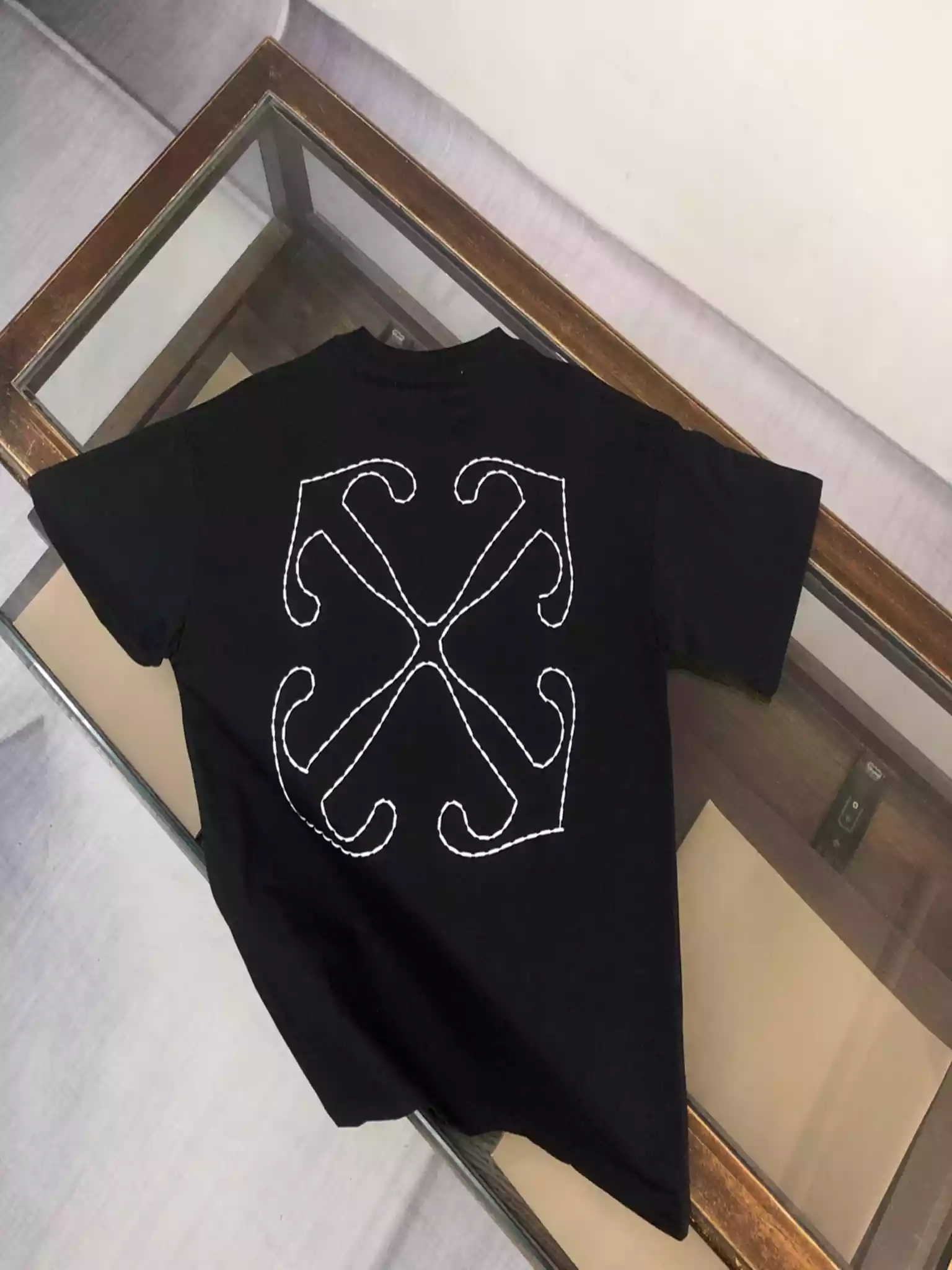 Off-White Black Logo Stitch T-shirt - OWS032 Off-White Black Logo Stitch T-shirt