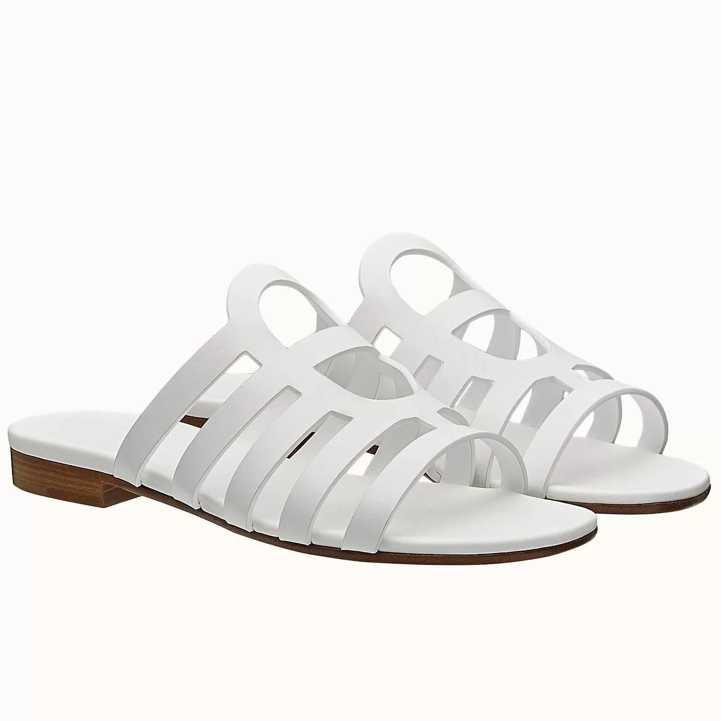 HERMES CAMELIA SLIDE SANDALS IN WHITE CALFSKIN - HMSD139
