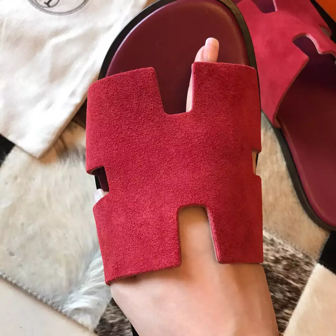 HERMES MEN'S IZMIR SANDALS IN BORDEAUX SUEDE CALFSKIN - HMSD037