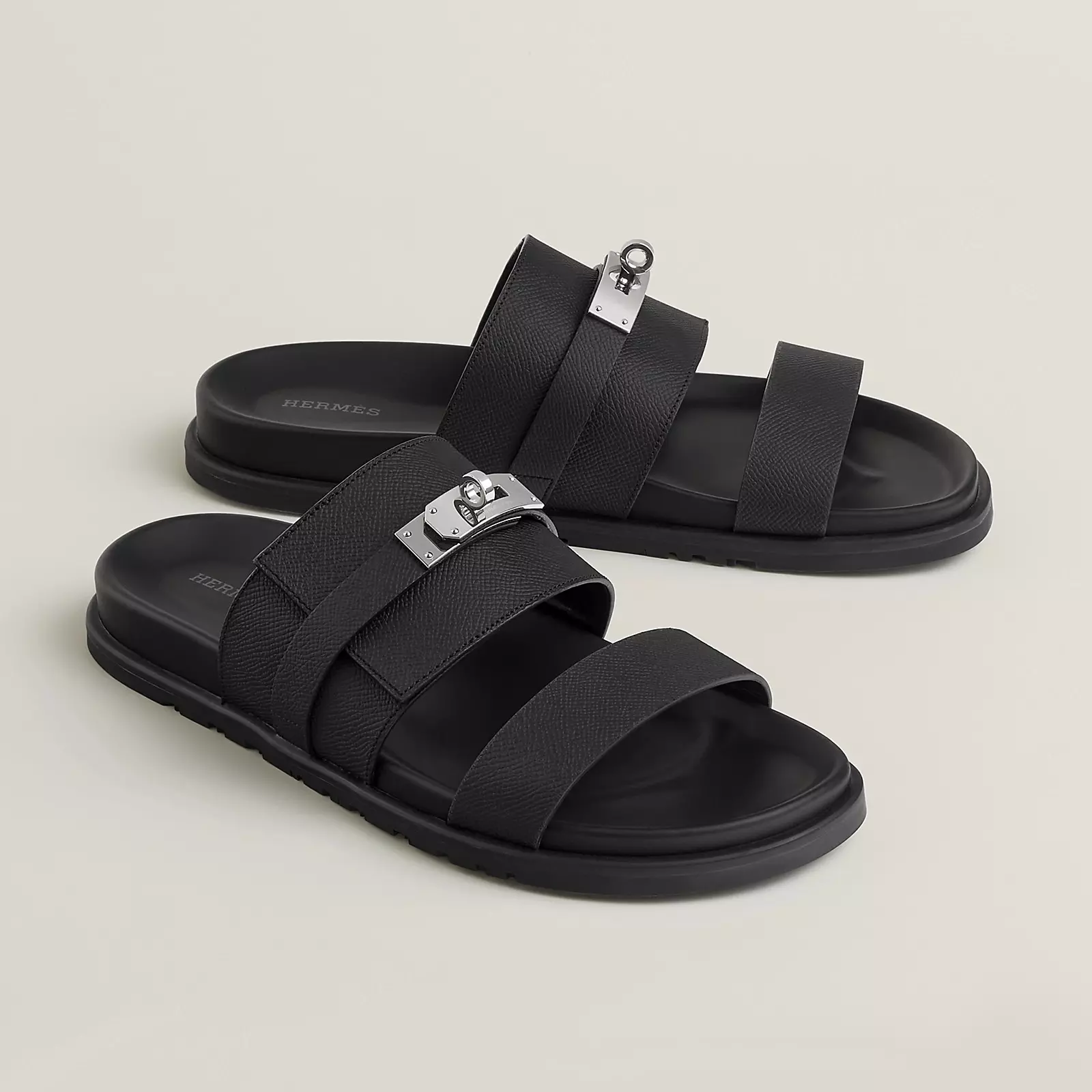 HERMES MEN'S JACKSON SANDAL IN BLACK EPSOM CALFSKIN - HMSD040
