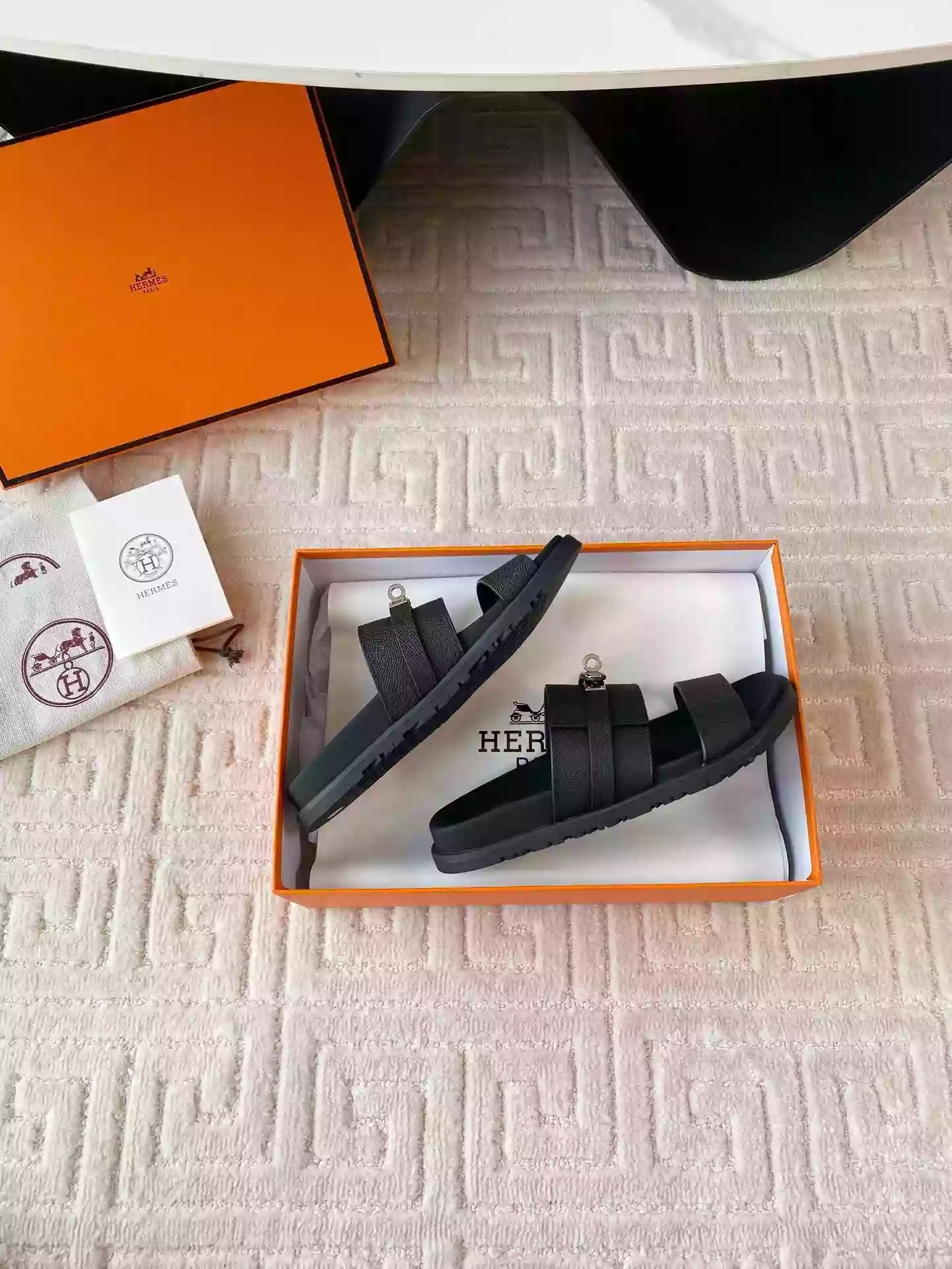 HERMES MEN'S JACKSON SANDAL IN BLACK EPSOM CALFSKIN - HMSD040