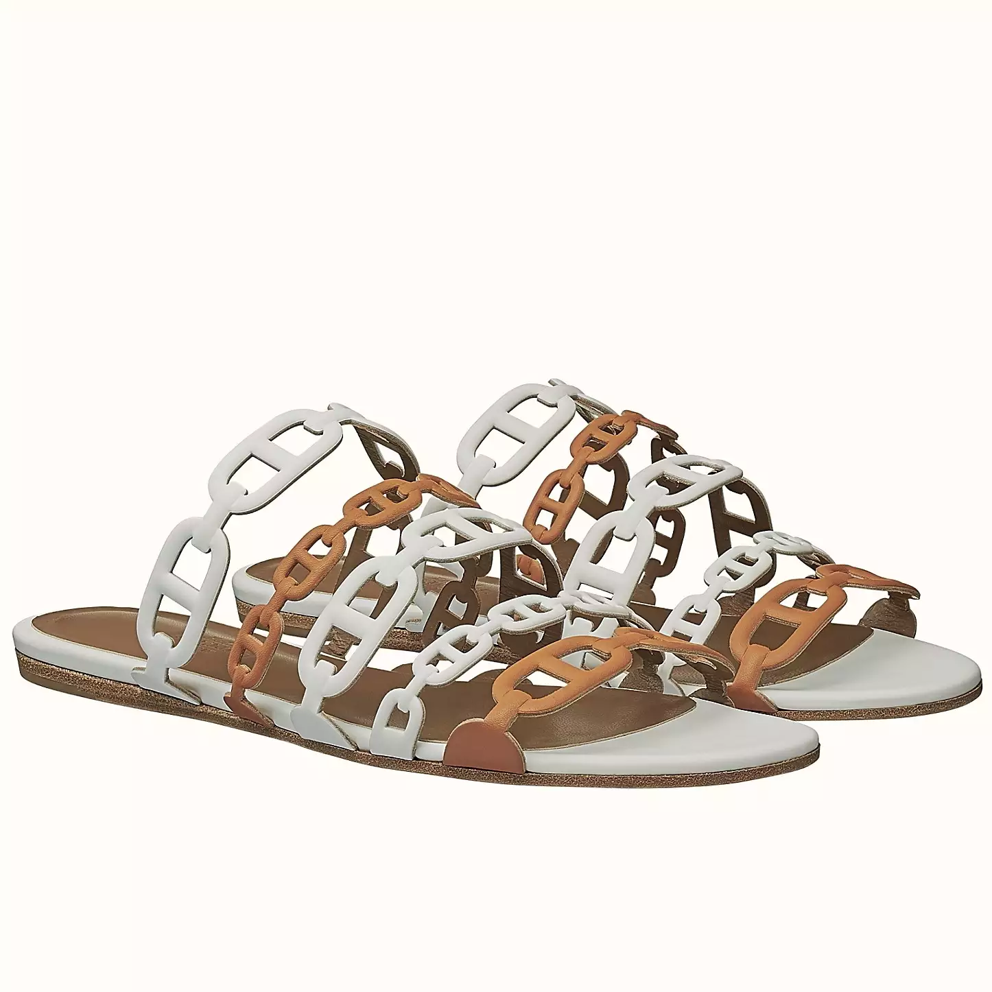 HERMES THALASSA SLIDE SANDALS IN BROWN/WHITE LAMBSKIN - HMSD136