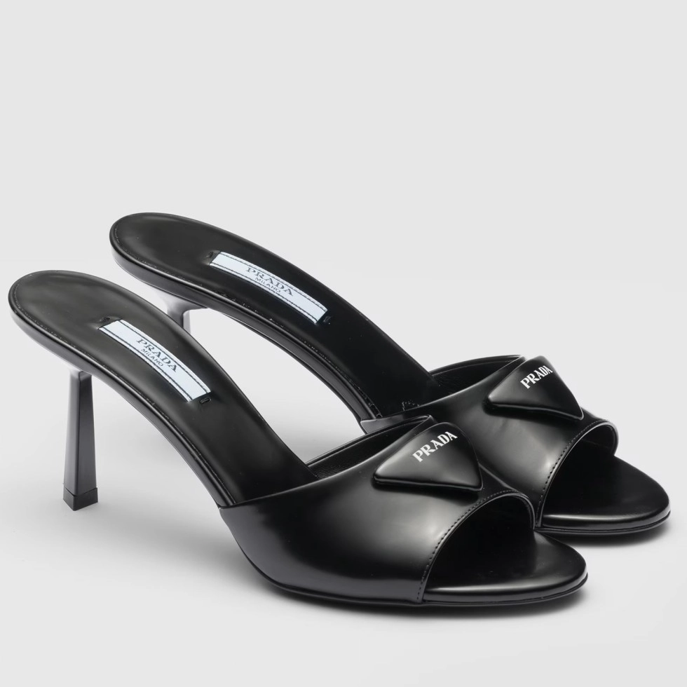 PRADA HEELED SANDALS 75MM IN BLACK BRUSHED LEATHER - PSD014