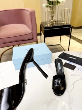 PRADA HEELED SANDALS 75MM IN BLACK BRUSHED LEATHER - PSD014