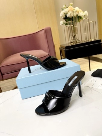 PRADA HEELED SANDALS 75MM IN BLACK BRUSHED LEATHER - PSD014