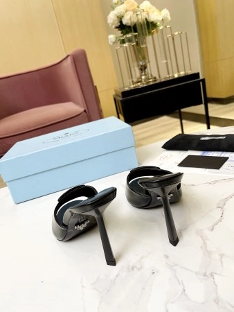 PRADA HEELED SANDALS 75MM IN BLACK BRUSHED LEATHER - PSD014