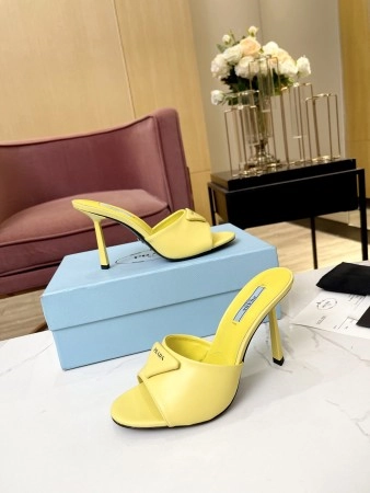PRADA HEELED SANDALS 75MM IN YELLOW BRUSHED LEATHER - PSD015