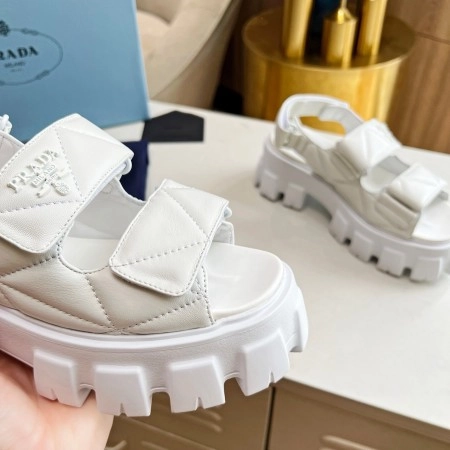 PRADA MONOLITH FLATFORM SANDALS IN WHITE NAPPA LEATHER - PSD020