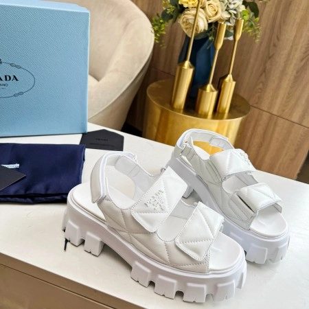 PRADA MONOLITH FLATFORM SANDALS IN WHITE NAPPA LEATHER - PSD020