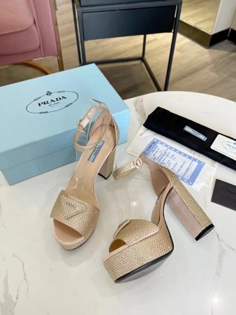 PRADA PLATFORM SANDALS 135MM IN GOLD SATIN WITH CRYSTALS - PSD012