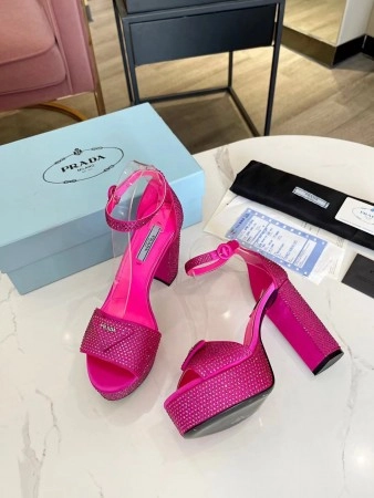 PRADA PLATFORM SANDALS 135MM IN RED SATIN WITH CRYSTALS - PSD011