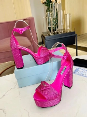 PRADA PLATFORM SANDALS 135MM IN RED SATIN WITH CRYSTALS - PSD011