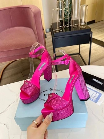 PRADA PLATFORM SANDALS 135MM IN RED SATIN WITH CRYSTALS - PSD011