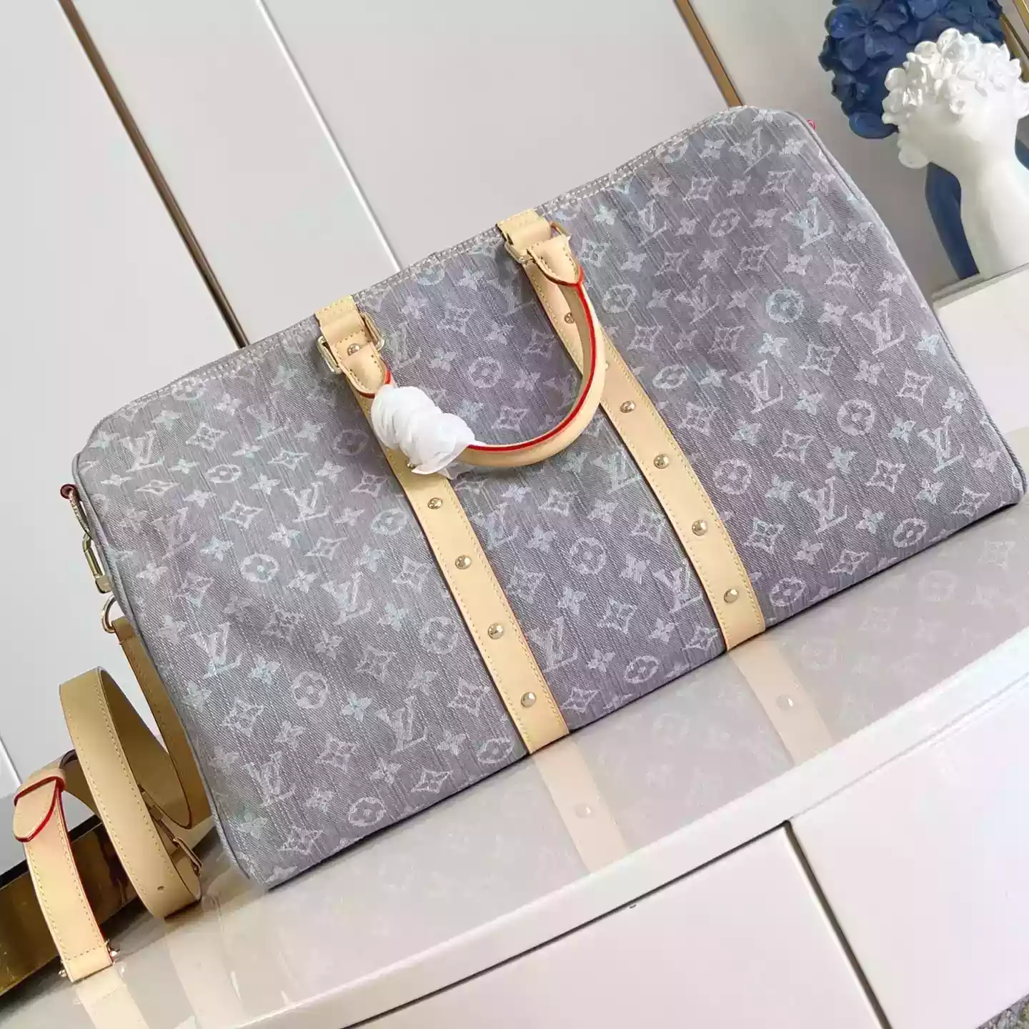 KEEPALL BANDOULIERE 45 BAG CLOUDY GRAY MONOGRAM DENIM - LW307 KEEPALL BANDOULIERE 45 BAG CLOUDY GRAY MONOGRAM DENIM