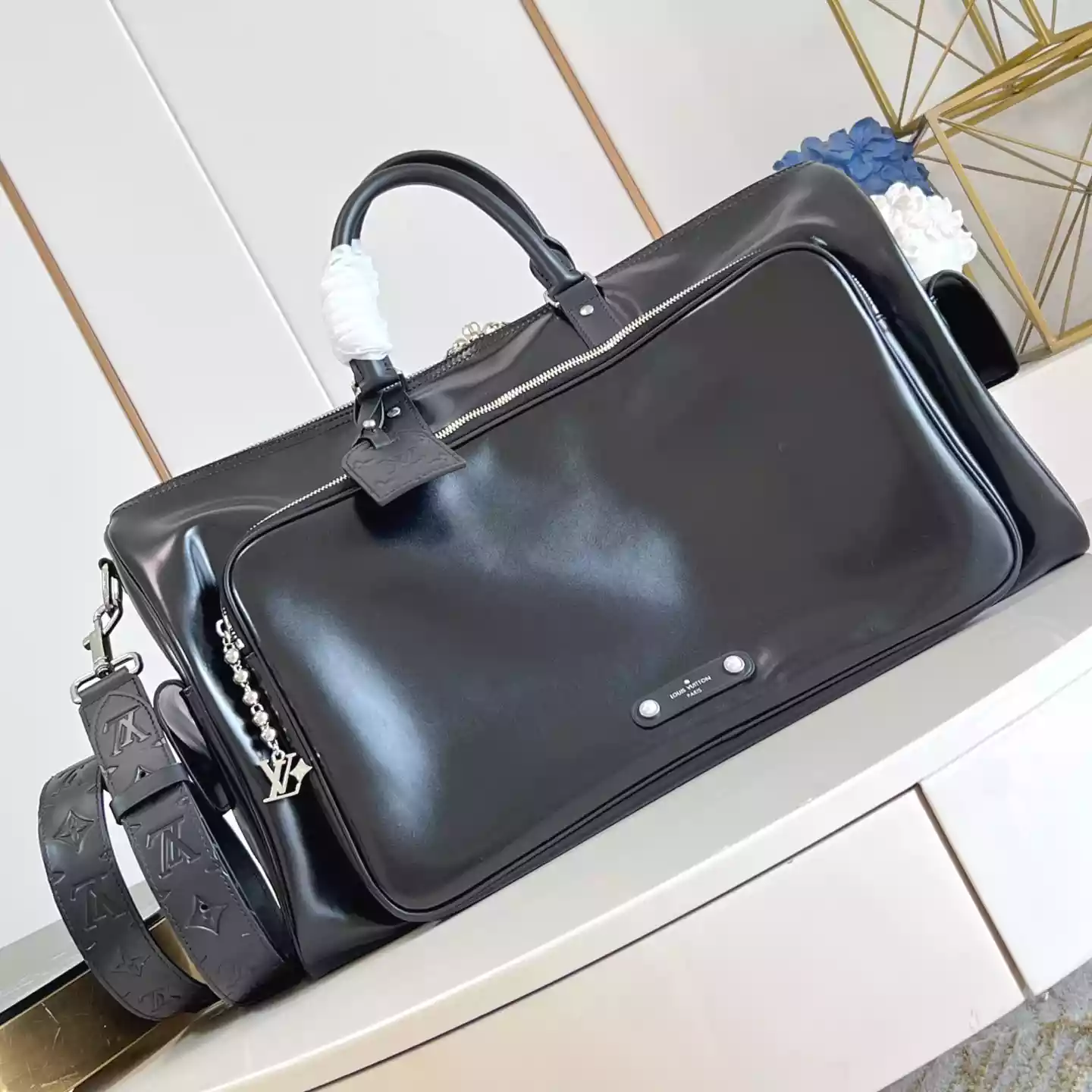 KEEPALL CARGO BANDOULIERE 50 BAG BLACK CALF LEATHER - LW308 KEEPALL CARGO BANDOULIERE 50 BAG BLACK CALF LEATHER