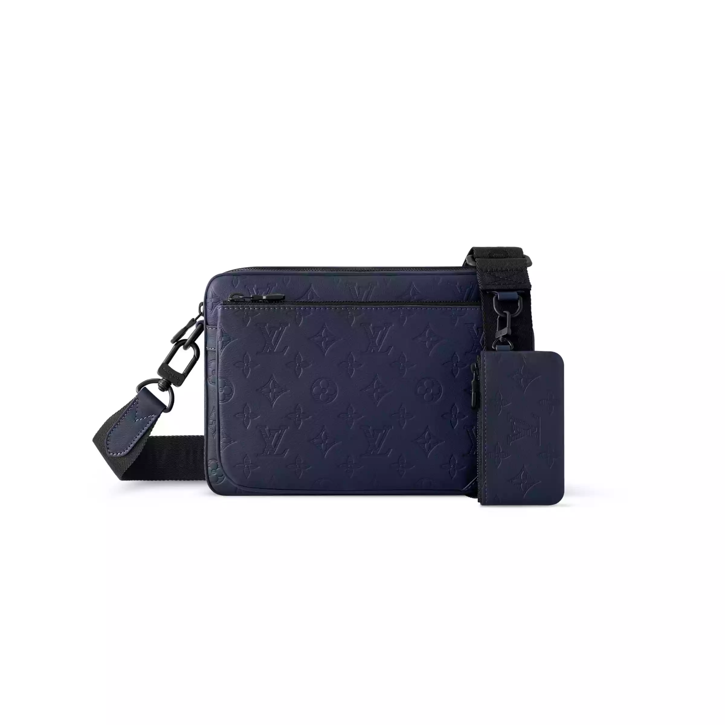 TRIO MESSENGER BAG NAVY BLUE MONOGRAM SHADOW - LW312 TRIO MESSENGER BAG NAVY BLUE MONOGRAM SHADOW