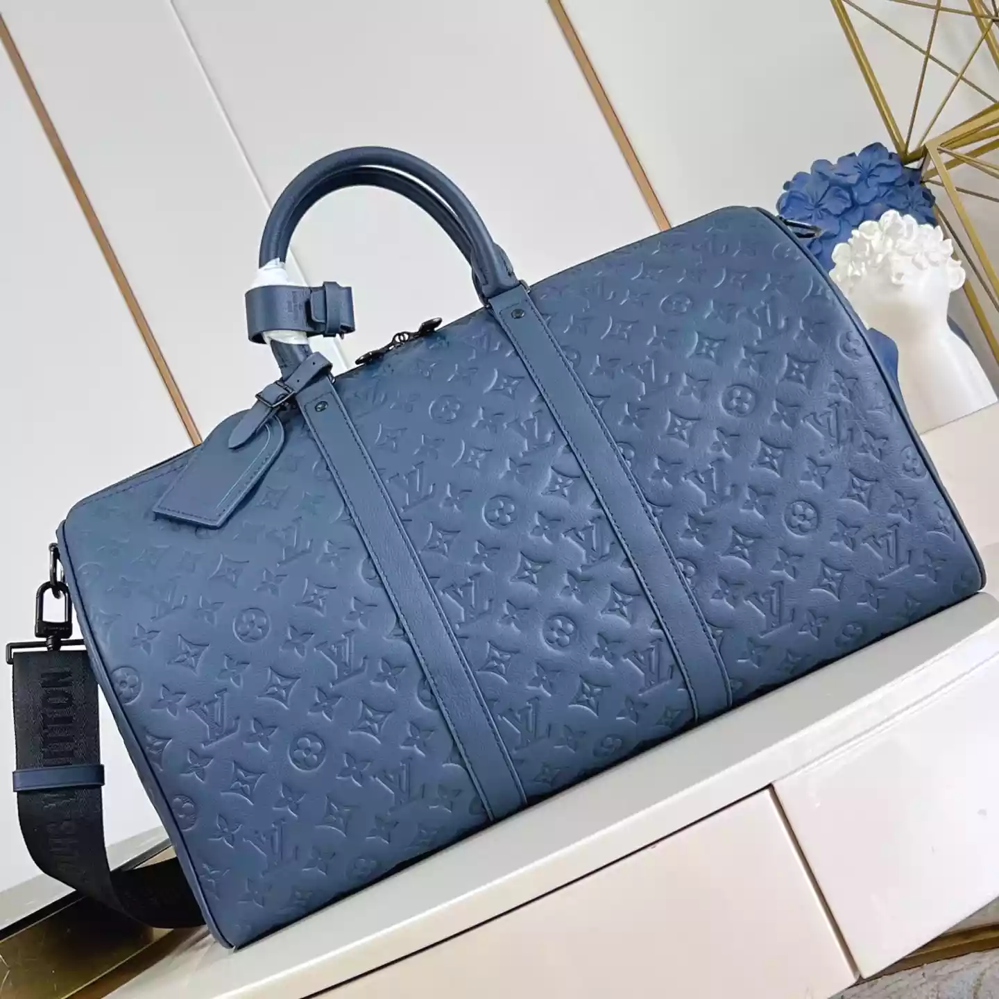 KEEPALL BANDOULIERE 50 BAG NAVY BLUE MONOGRAM SHADOW - LW313 KEEPALL BANDOULIERE 50 BAG NAVY BLUE MONOGRAM SHADOW