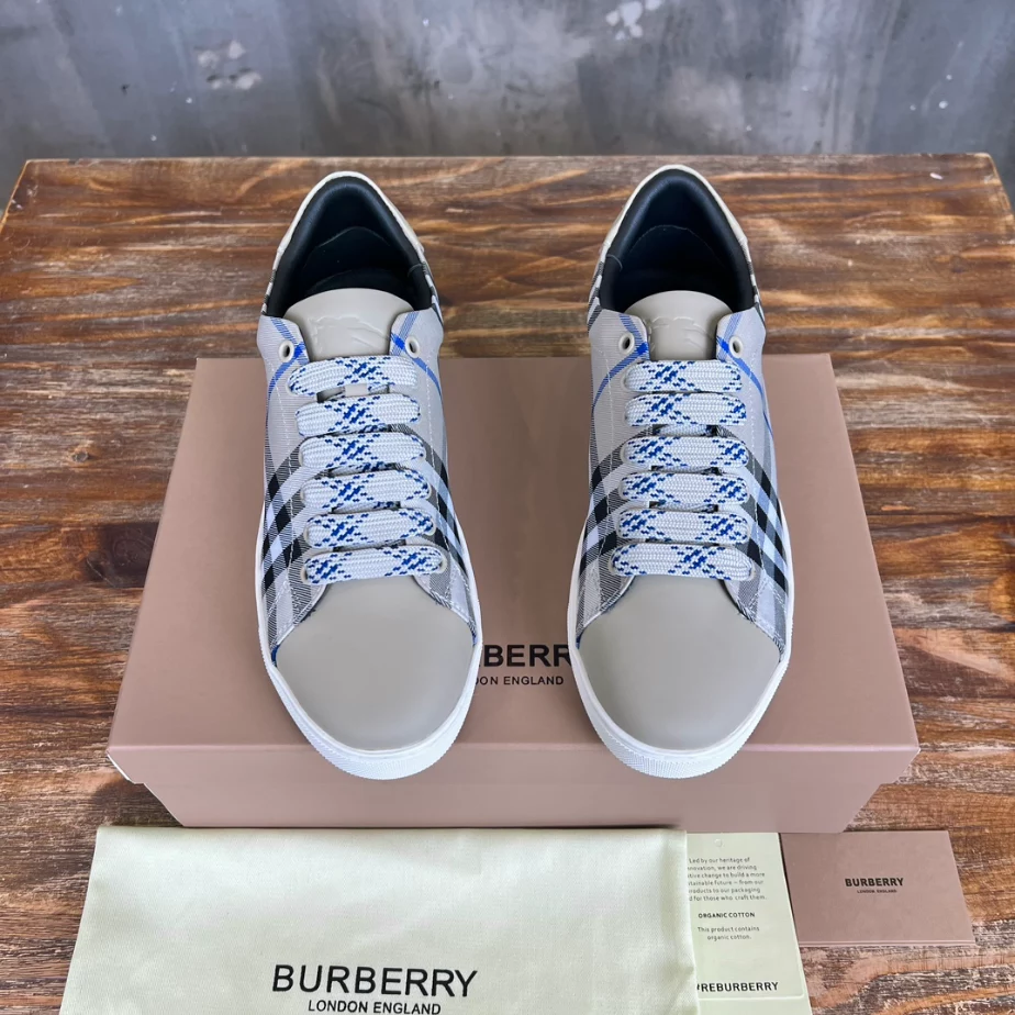 BURBERRY CHECK AND LEATHER SNEAKERS - BBR072