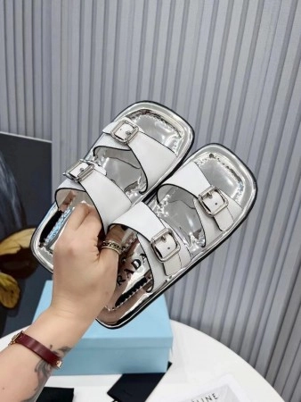 PRADA DOUBLE-STRAP SANDALS IN WHITE LEATHER - PSD045