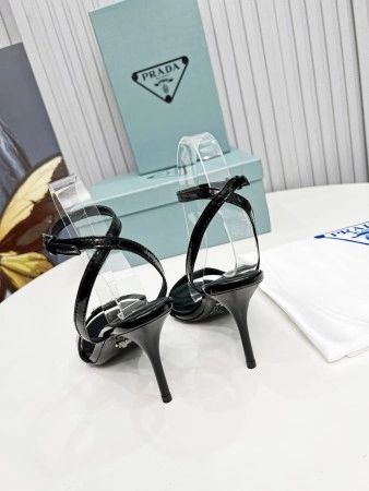 PRADA HEEL SANDALS 85MM IN BLACK BRUSHED LEATHER - PSD059