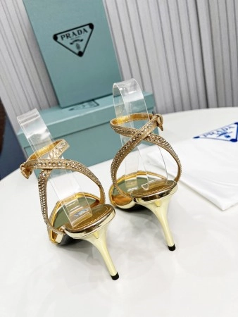 PRADA HEEL SANDALS 85MM IN SATIN WITH CRYSTALS - PSD060