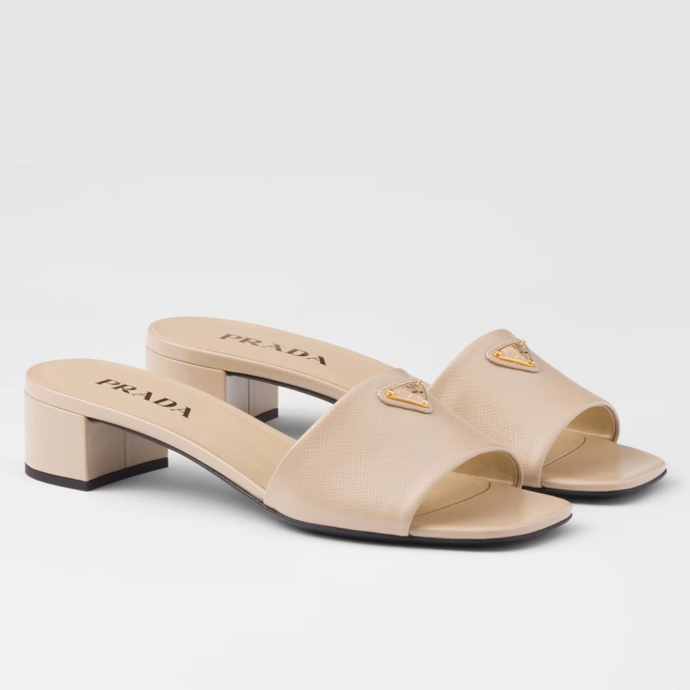 PRADA HEELED SANDALS 35MM IN BEIGE SAFFIANO LEATHER - PSD030