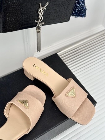 PRADA HEELED SANDALS 35MM IN BEIGE SAFFIANO LEATHER - PSD030