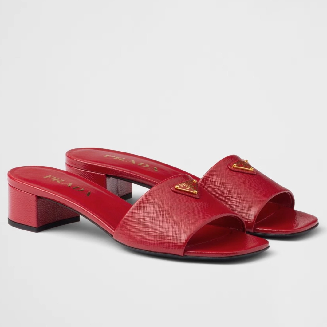 PRADA HEELED SANDALS 35MM IN RED SAFFIANO LEATHER - PSD029