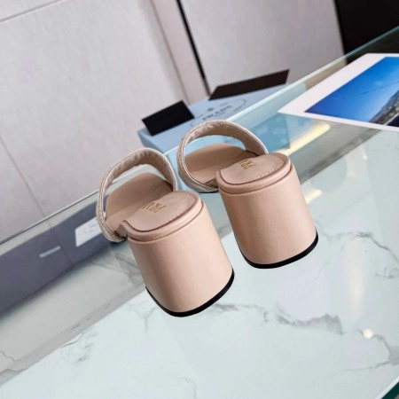 PRADA HEELED SLIDE SANDALS 65MM IN BEIGE AND WHITE FABRIC - PSD034