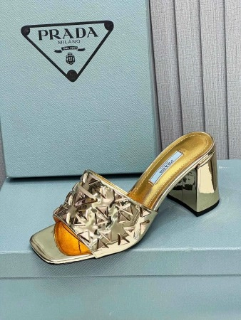 PRADA HEELED SLIDE SANDALS 65MM IN GOLD METALLIC LEATHER - PSD033