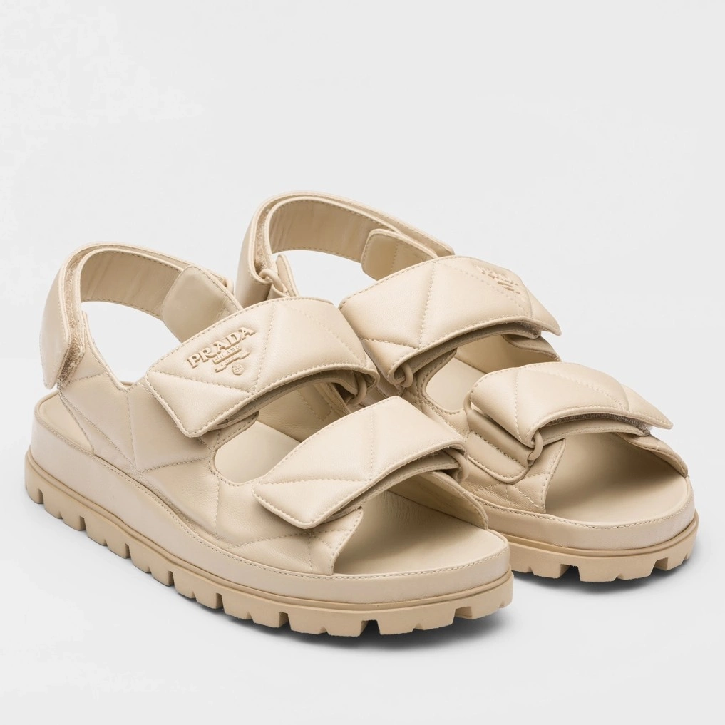 PRADA PADDED SANDALS IN BEIGE NAPPA LEATHER - PSD048