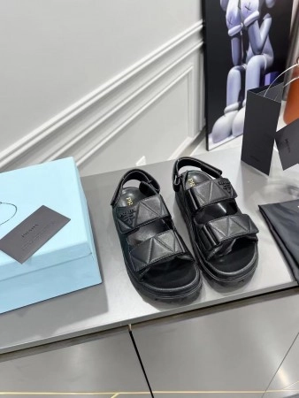 PRADA PADDED SANDALS IN BLACK NAPPA LEATHER - PSD039