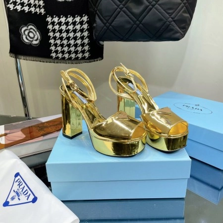 PRADA PLATFORM SANDALS 135MM IN GOLD METALLIC LEATHER - PSD057