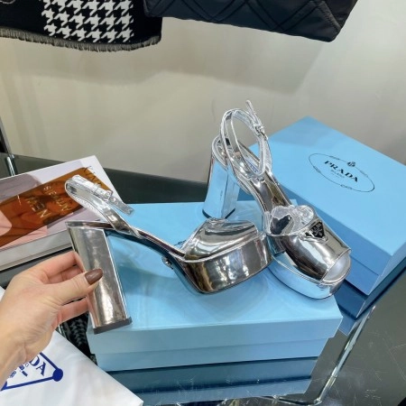PRADA PLATFORM SANDALS 135MM IN SILVER METALLIC LEATHER - PSD056