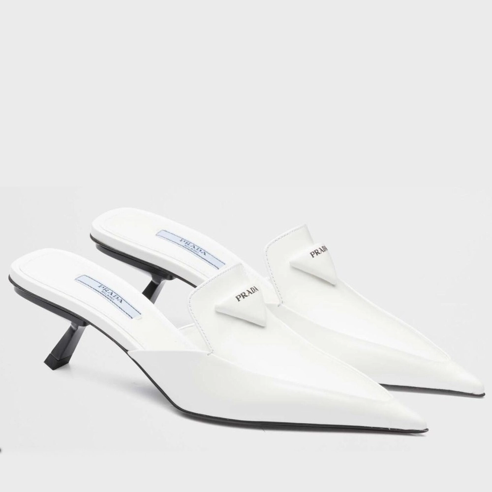 PRADA SABOTS MULES IN WHITE BRUSHED LEATHER - PSD055