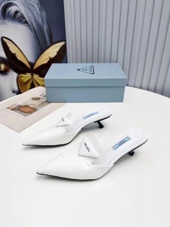 PRADA SABOTS MULES IN WHITE BRUSHED LEATHER - PSD055