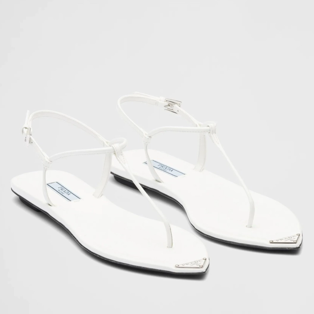 PRADA THONG SANDALS IN WHITE BRUSHED LEATHER - PSD046