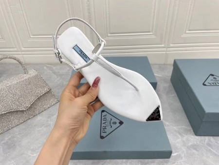 PRADA THONG SANDALS IN WHITE BRUSHED LEATHER - PSD046