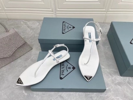 PRADA THONG SANDALS IN WHITE BRUSHED LEATHER - PSD046