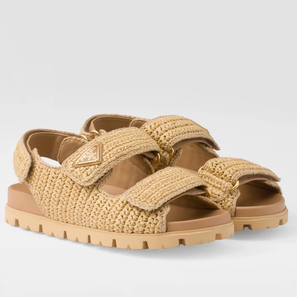 PRADA WOMEN'S CROCHET SANDALS IN NATURAL RAFFIA - PSD026