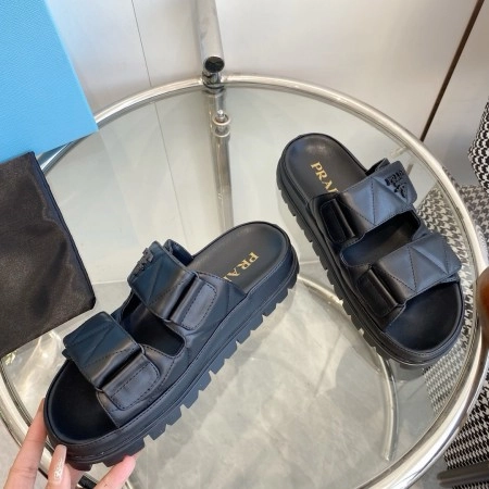 PRADA WOMEN'S SANDALS IN BLACK PADDED NAPPA LEATHER - PSD023