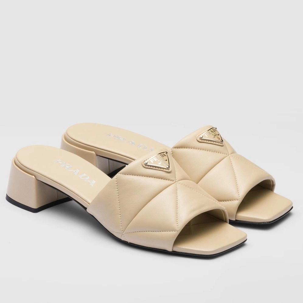 PRADA WOMEN'S SLIDES SANDALS 35MM IN BEIGE NAPPA LEATHER - PSD032
