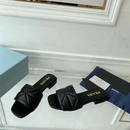 PRADA WOMEN'S SLIDES SANDALS IN BLACK NAPPA LEATHER - PSD061