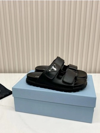 PRADA WOMEN'S STRAP SLIDES SANDALS IN BLACK CALFSKIN - PSD027