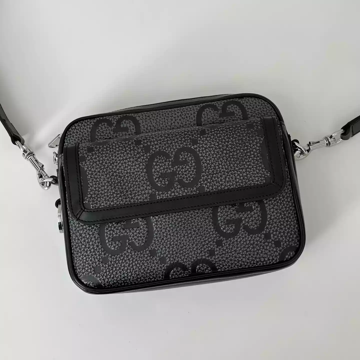 GG jumbo small crossbody bag in grey and black GG leather - BG077 GG jumbo small crossbody bag in grey and black GG leather