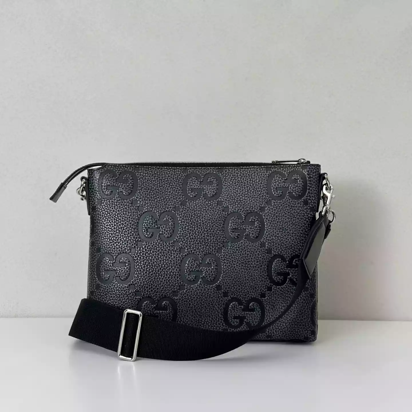 GG jumbo medium crossbody bag in grey and black GG leather - BG079 GG jumbo medium crossbody bag in grey and black GG leather